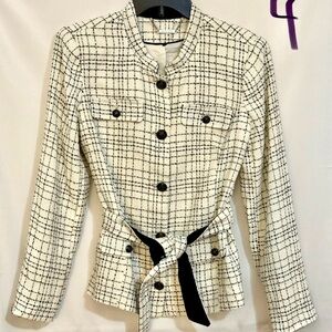 White House Black Market Plaid Belted Blazer